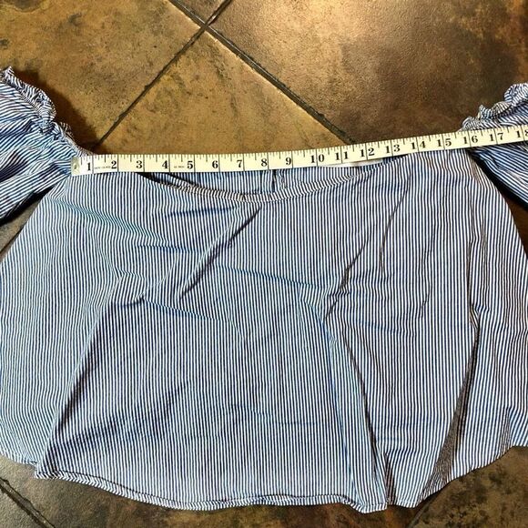 Zara Trafaiuc Collection Off-The-Shoulders Blue White Striped Blouse Medium - Picture 6 of 14